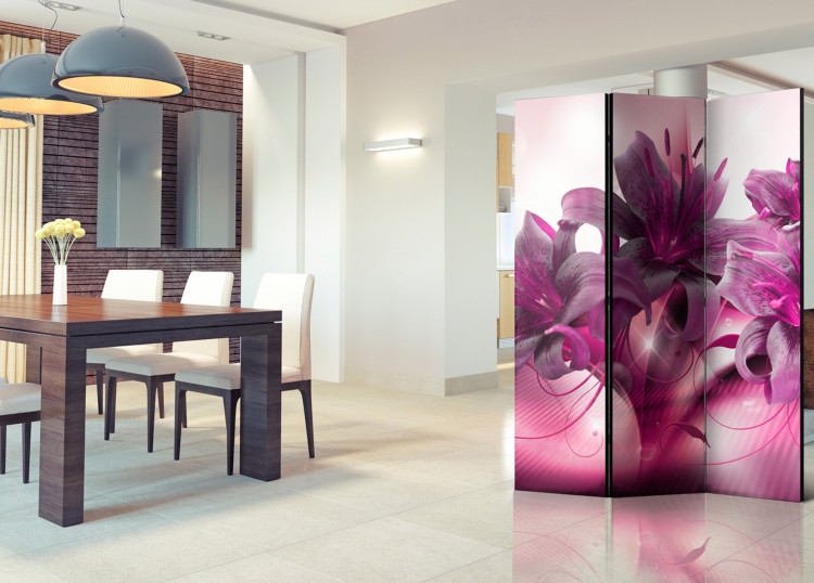 Room Divider Flame of Purple - purple lily flower with ornaments on a background of glow 95663 additionalImage 4