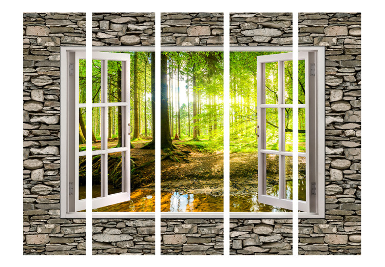 Room Divider Screen Morning Forest II - window on a stone texture overlooking the nature 95963 additionalImage 3