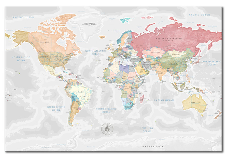 Canvas World Map: Expedition of Dreams - Colorful Continents on Political Map 97363
