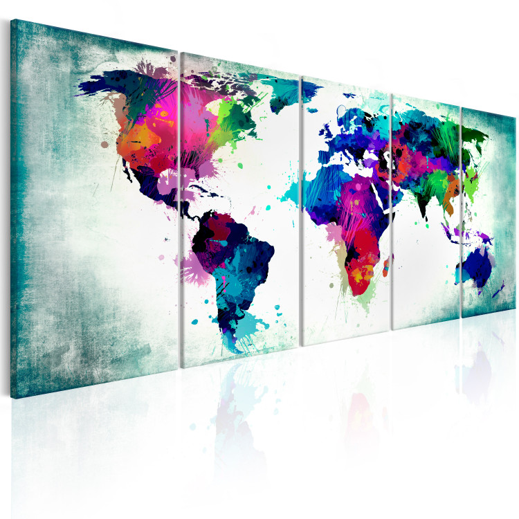 Canvas Colorful Chaos (5-piece) - World Map Painted with Watercolor 105173 additionalImage 2
