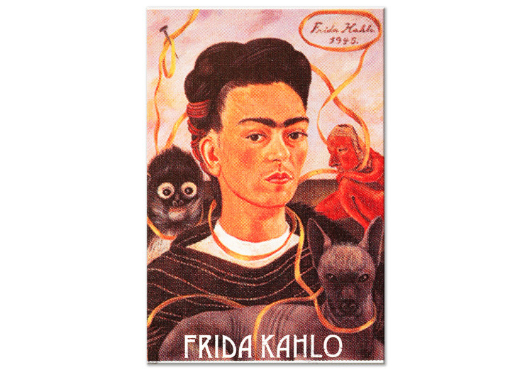Canvas Art Print Portrait of Frida Kahlo - the artist's face surrounded by animals 114273