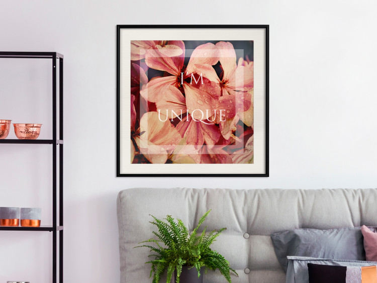 Poster I'm unique (square) - colorful flowers and decorative white text in a frame 116373 additionalImage 22