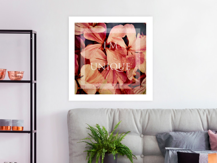 Poster I'm unique (square) - colorful flowers and decorative white text in a frame 116373 additionalImage 2