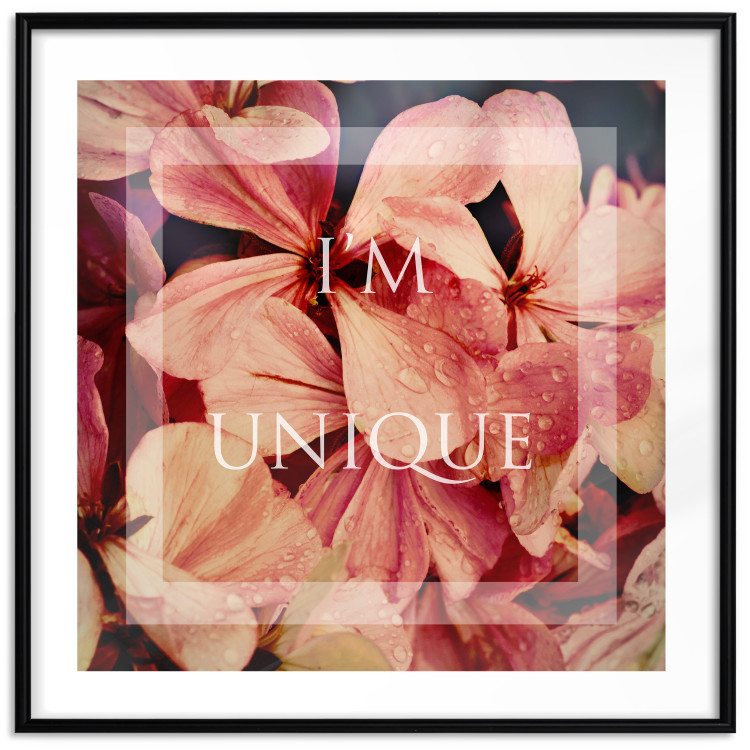 Poster I'm unique (square) - colorful flowers and decorative white text in a frame 116373 additionalImage 17