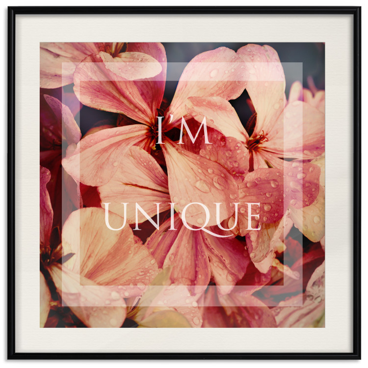 Poster I'm unique (square) - colorful flowers and decorative white text in a frame 116373 additionalImage 18