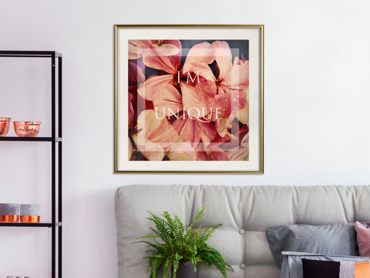 Poster I'm unique (square) - colorful flowers and decorative white text in a frame 116373 additionalImage 21
