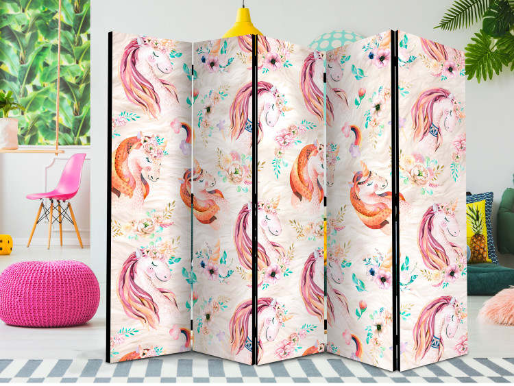 Room Divider Pastel Unicorns II - long-haired horse on a colorful background with flowers 117373 additionalImage 4