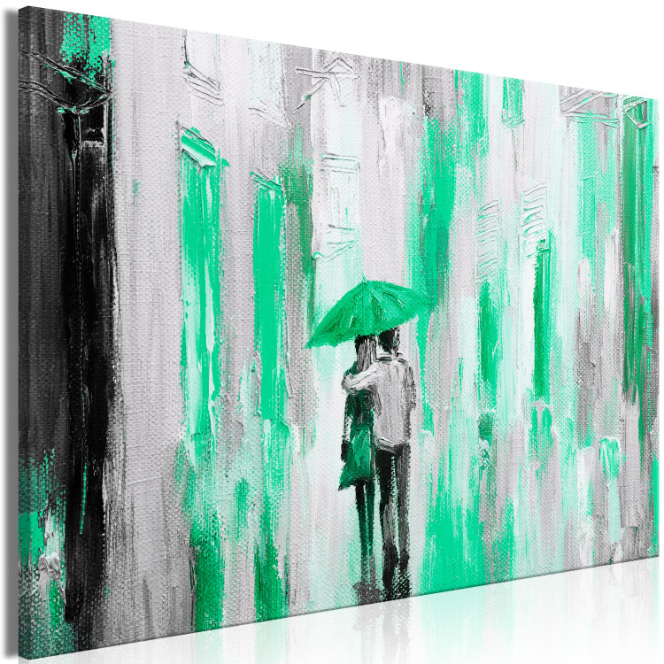 Canvas Print Lovers under an umbrella - graphic with a couple walking in the rain 123073 additionalImage 2