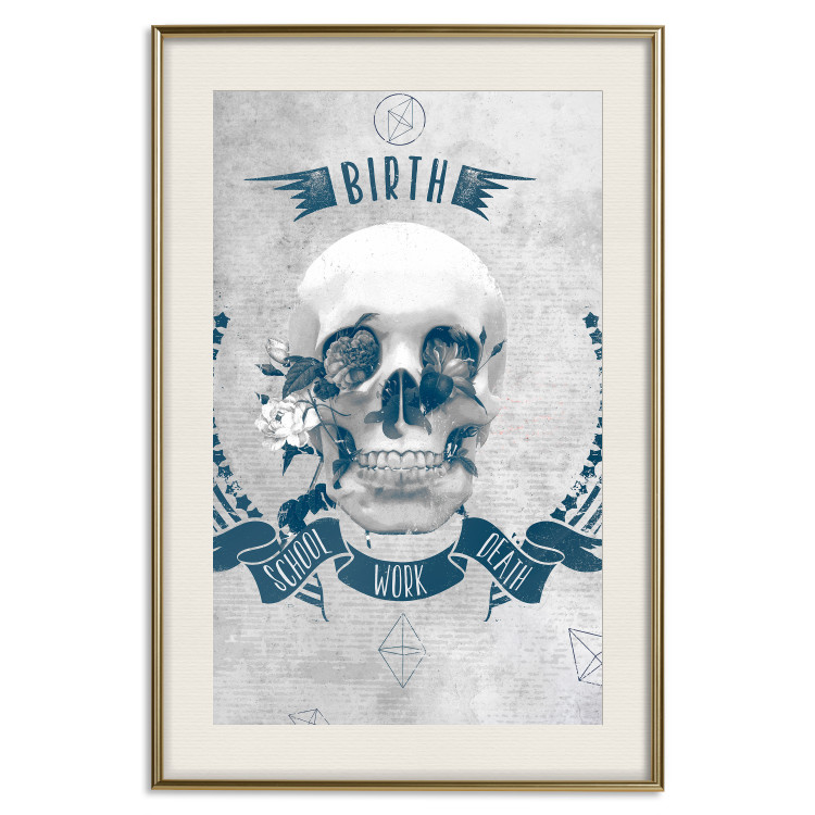 Poster Life Is Brutal - stylish skull with English captions on gray background 123573 additionalImage 19