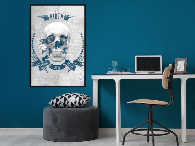 Poster Life Is Brutal - stylish skull with English captions on gray background 123573 additionalImage 3
