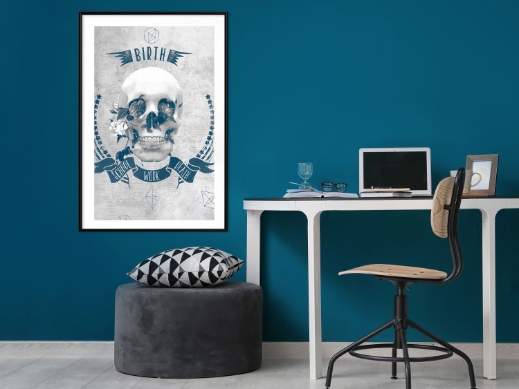 Poster Life Is Brutal - stylish skull with English captions on gray background 123573 additionalImage 4