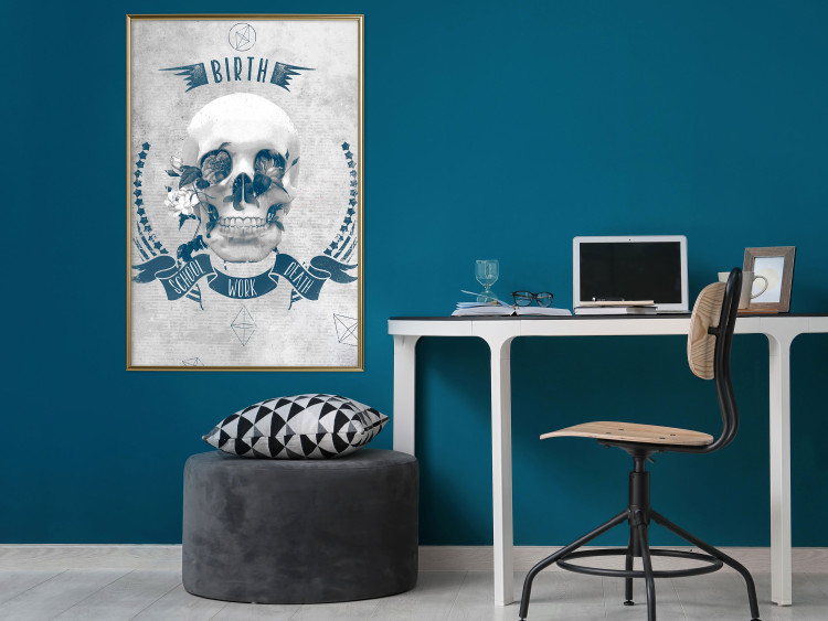 Poster Life Is Brutal - stylish skull with English captions on gray background 123573 additionalImage 7