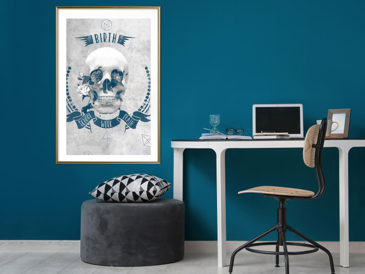 Poster Life Is Brutal - stylish skull with English captions on gray background 123573 additionalImage 15
