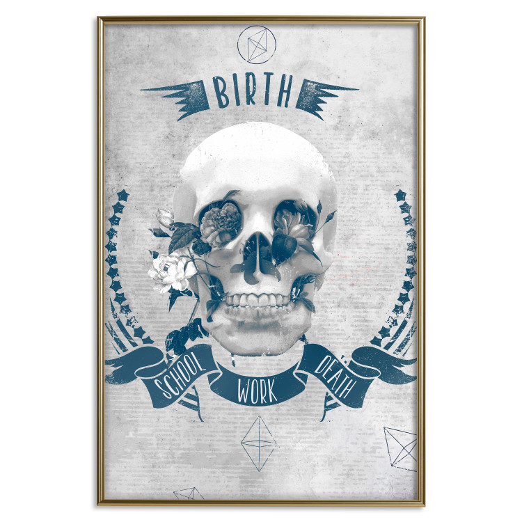 Poster Life Is Brutal - stylish skull with English captions on gray background 123573 additionalImage 20