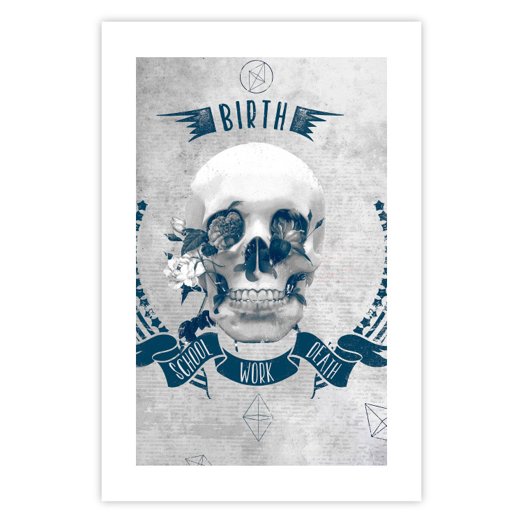 Poster Life Is Brutal - stylish skull with English captions on gray background 123573 additionalImage 25