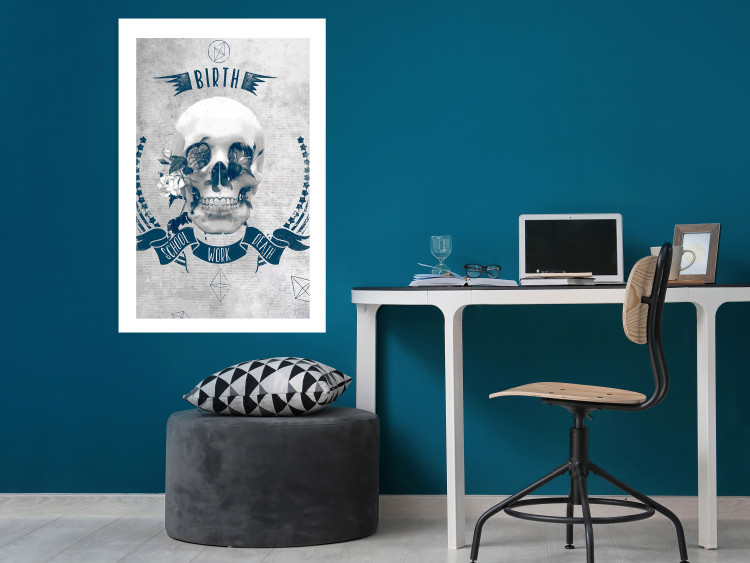 Poster Life Is Brutal - stylish skull with English captions on gray background 123573 additionalImage 4