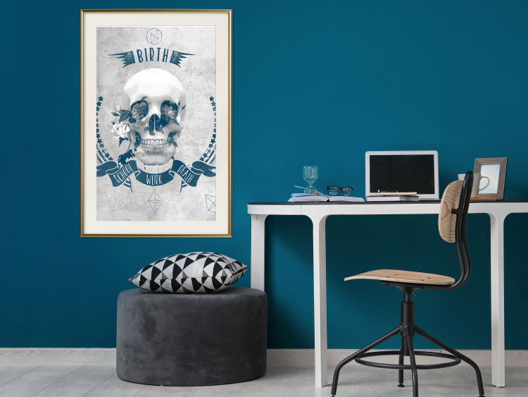 Poster Life Is Brutal - stylish skull with English captions on gray background 123573 additionalImage 21