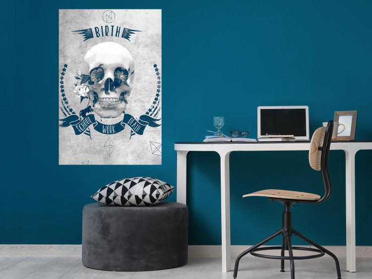 Poster Life Is Brutal - stylish skull with English captions on gray background 123573 additionalImage 23