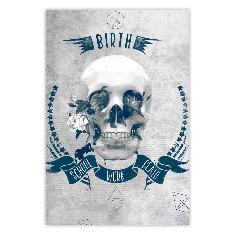 Poster Life Is Brutal - stylish skull with English captions on gray background 123573