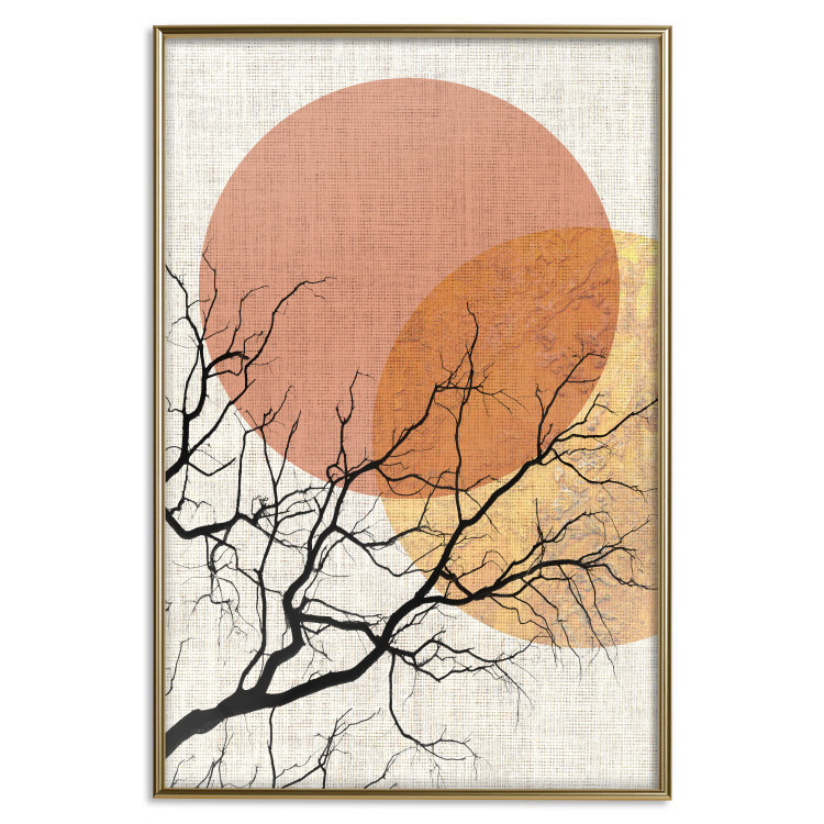 Poster Double Moon - abstract tree and moon on fabric texture 123773 additionalImage 20