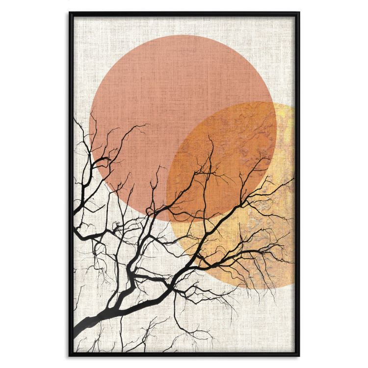 Poster Double Moon - abstract tree and moon on fabric texture 123773 additionalImage 24