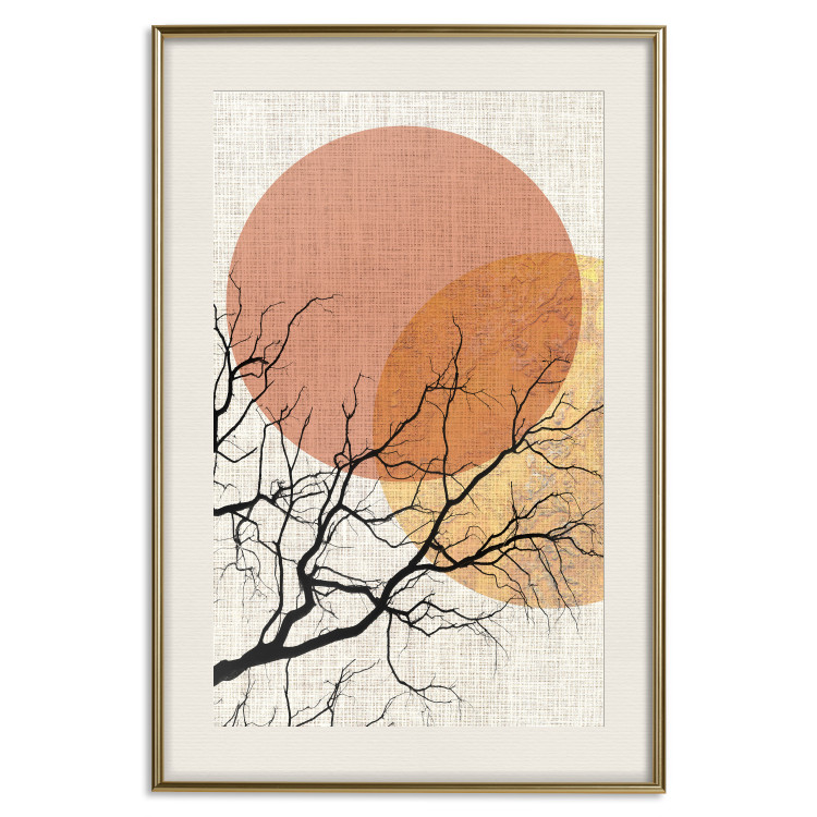 Poster Double Moon - abstract tree and moon on fabric texture 123773 additionalImage 19