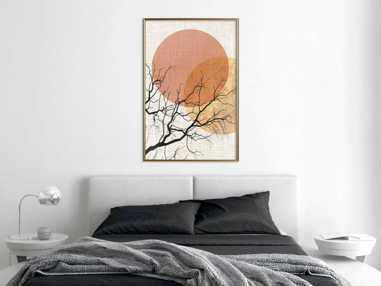 Poster Double Moon - abstract tree and moon on fabric texture 123773 additionalImage 5