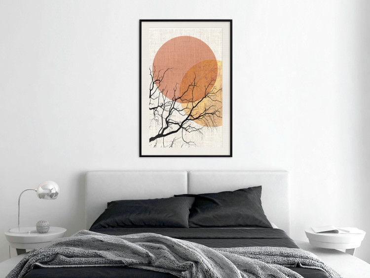 Poster Double Moon - abstract tree and moon on fabric texture 123773 additionalImage 22