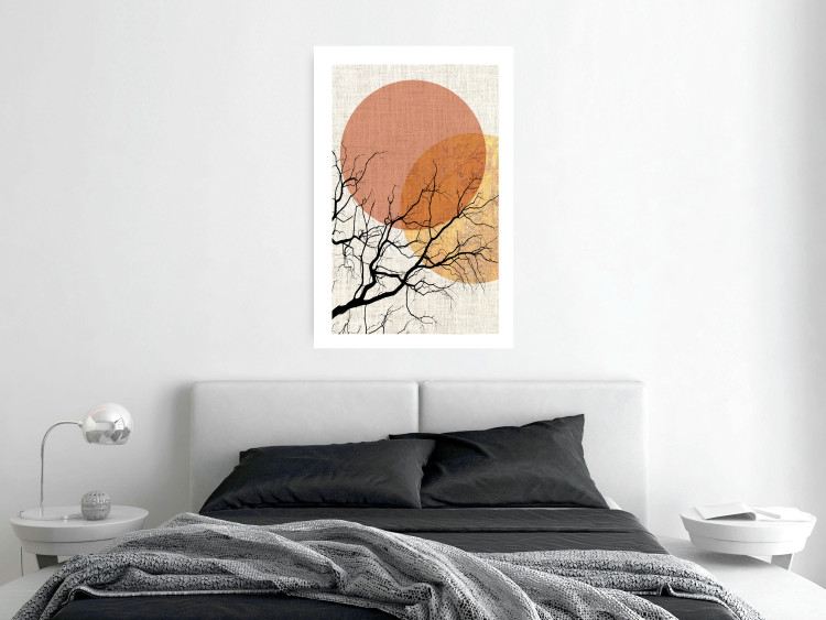 Poster Double Moon - abstract tree and moon on fabric texture 123773 additionalImage 2