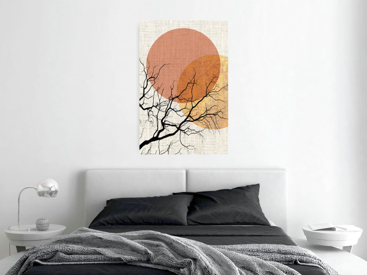 Poster Double Moon - abstract tree and moon on fabric texture 123773 additionalImage 23