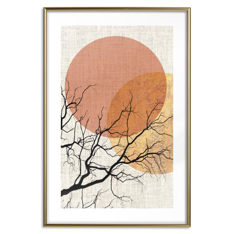 Poster Double Moon - abstract tree and moon on fabric texture 123773 additionalImage 14