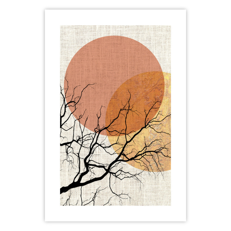 Poster Double Moon - abstract tree and moon on fabric texture 123773 additionalImage 19