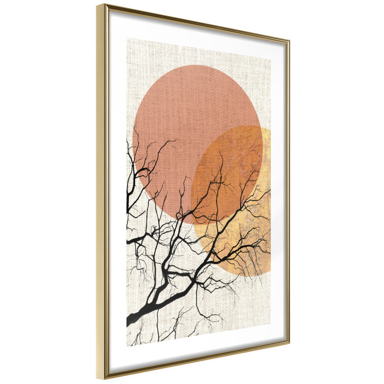 Poster Double Moon - abstract tree and moon on fabric texture 123773 additionalImage 6