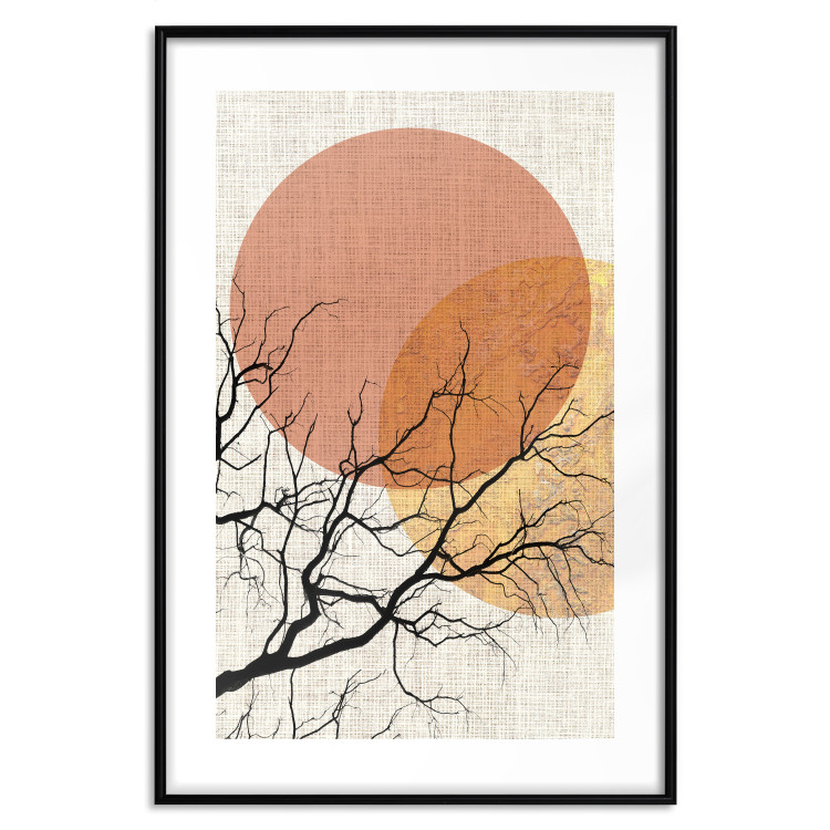 Poster Double Moon - abstract tree and moon on fabric texture 123773 additionalImage 15
