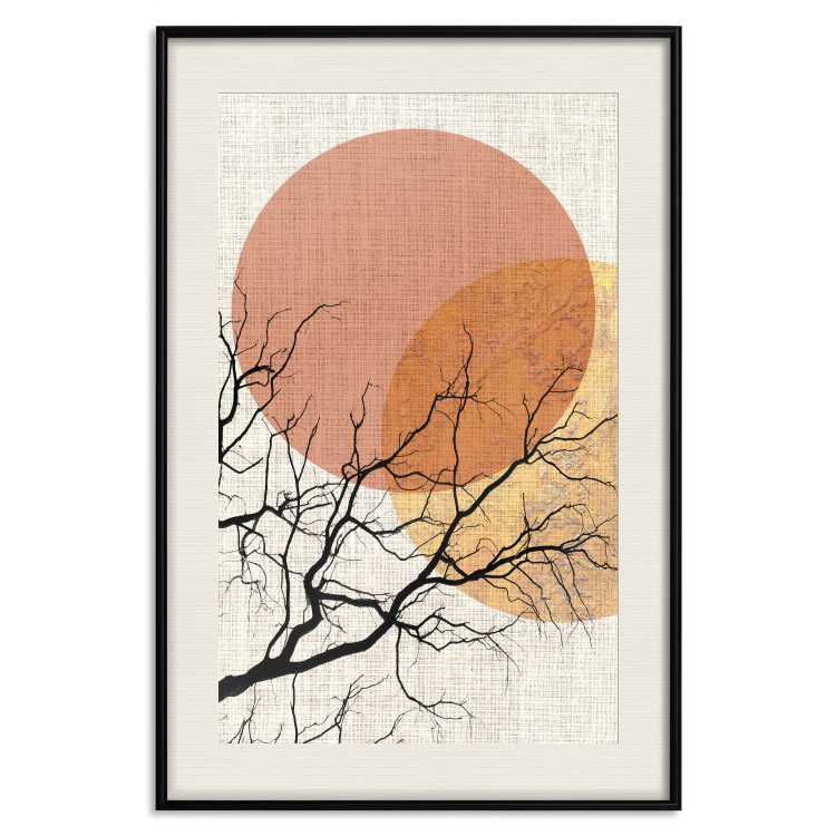Poster Double Moon - abstract tree and moon on fabric texture 123773 additionalImage 18