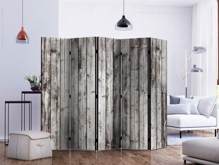 Room Divider Screen Raw Retro Boards (5-piece) - whitewashed old wood 124073 additionalImage 2