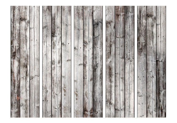 Room Divider Screen Raw Retro Boards (5-piece) - whitewashed old wood 124073 additionalImage 3