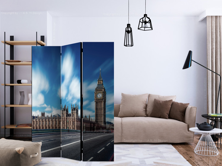 Room Divider Screen Sunny London (3-piece) - Big Ben against the backdrop of architecture and sky 124173 additionalImage 4