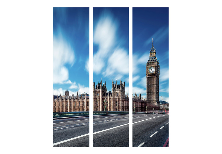 Room Divider Screen Sunny London (3-piece) - Big Ben against the backdrop of architecture and sky 124173 additionalImage 3