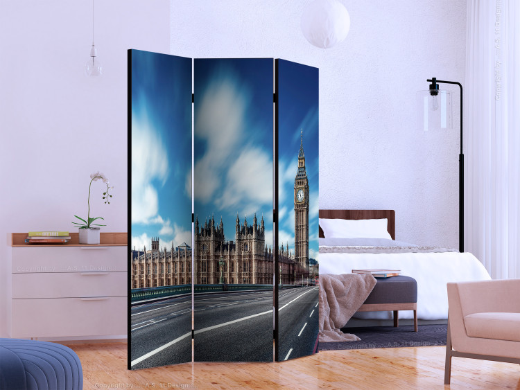 Room Divider Screen Sunny London (3-piece) - Big Ben against the backdrop of architecture and sky 124173 additionalImage 2