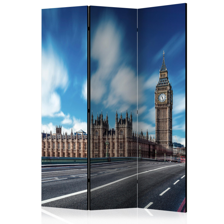 Room Divider Screen Sunny London (3-piece) - Big Ben against the backdrop of architecture and sky 124173