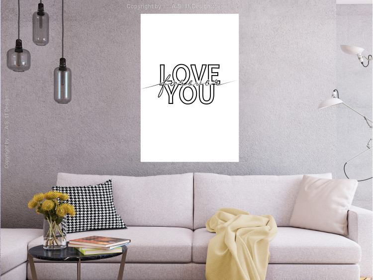 Wall Poster Love You Forever - English text "love" on a contrasting white background 125273 additionalImage 23