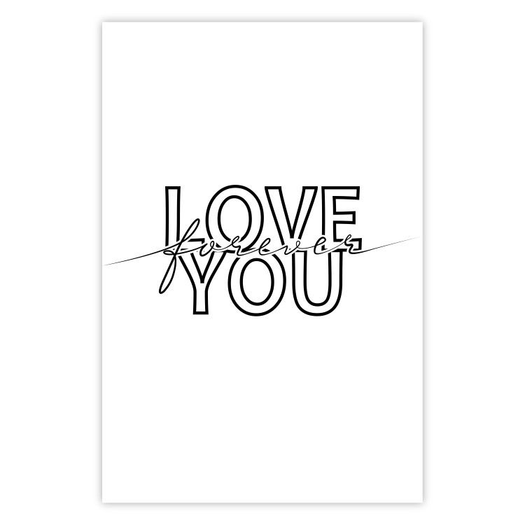 Wall Poster Love You Forever - English text "love" on a contrasting white background 125273