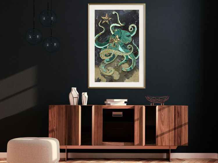 Wall Poster Marble Octopus - abstract green octopus on background of sea 128073 additionalImage 22