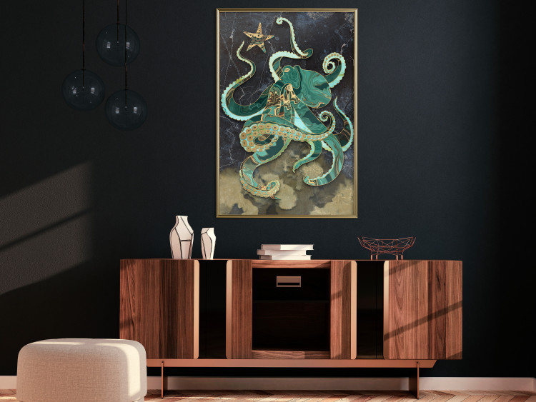 Wall Poster Marble Octopus - abstract green octopus on background of sea 128073 additionalImage 5