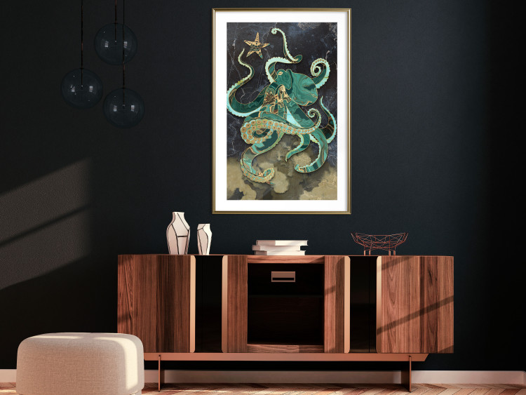 Wall Poster Marble Octopus - abstract green octopus on background of sea 128073 additionalImage 13