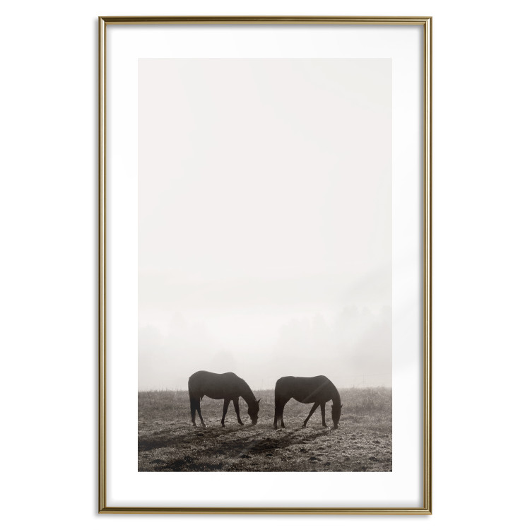 Wall Poster Morning Respite - landscape of horses in a field against bright sky 130273 additionalImage 14
