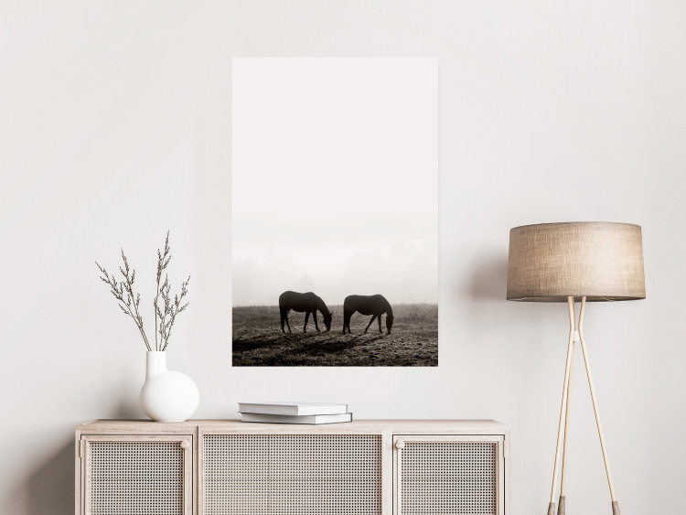 Wall Poster Morning Respite - landscape of horses in a field against bright sky 130273 additionalImage 2