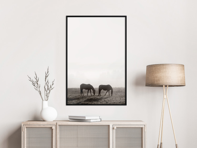 Wall Poster Morning Respite - landscape of horses in a field against bright sky 130273 additionalImage 4