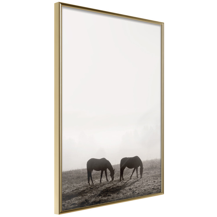 Wall Poster Morning Respite - landscape of horses in a field against bright sky 130273 additionalImage 12